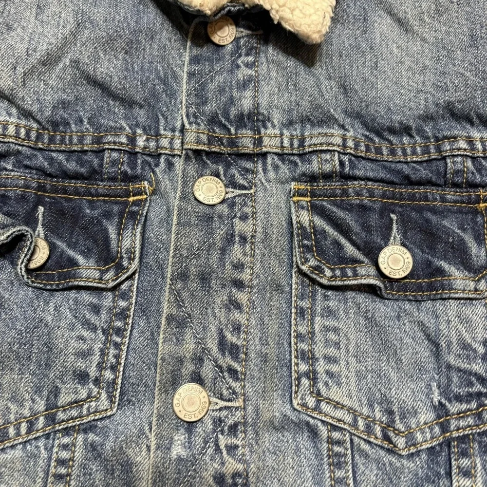 Gap Pendleton Kids Denim Jacket Youth Large 10-11 Blue Sherpa Collar Plaid Lined